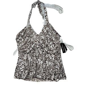 Vintage Y2K ABStudio Women's Brown Floral Print Halter Tank Top Sz XL NWT Fairy